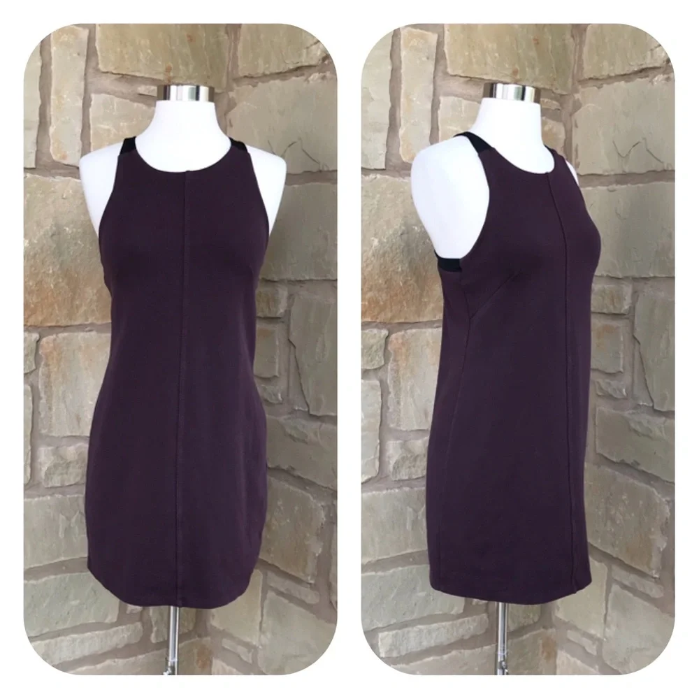Athleta Plum Racerback Mini Dress with Black Trim